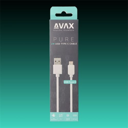 Avax CB123W töltő kábel, USB-A - USB-C, 2,1A, 2 méter, fehér