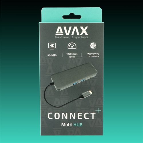Avax HB612 Connect+ Multi,8 az 1-ben, USB HUB, USB-C, HDMI, USB-A 3.0, RJ45, TF/SD, PD töltés