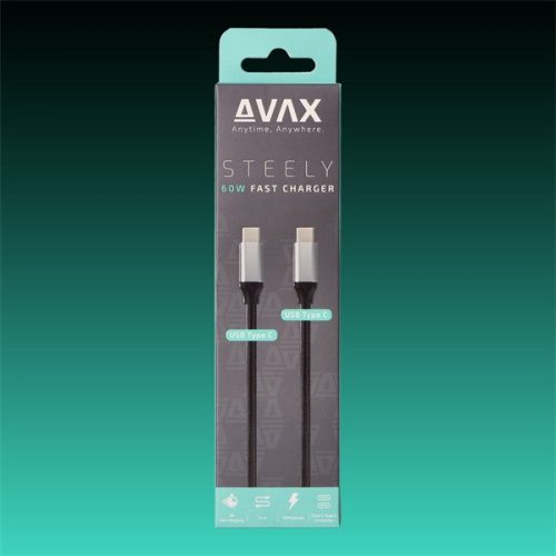 Avax CB302G töltő kábel, USB-C - USB-C, 60W, 3A, 1,5 méter, acélszürke
