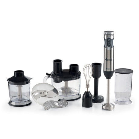 Ariete 898/11 botmixer készlet, 7 az1-ben (turmix, habverő, püré, darál, reszel, darabol, szeletel), 1000Watt, 10 sebesség, inox