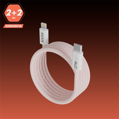Avax CB611P Töltőkábel USB-C - Lightning 27w, Mágneses, Pink