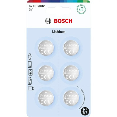 Bosch CR2032B6/00 Gombelem, Lítium, 3.0V, 6-BLISZTER
