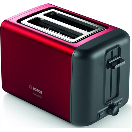 Bosch TAT3P424 2 szeletes kenyérpirító, 970W, zsemlemelegítő, Kiolvasztás funkció, morzsatálca, piros