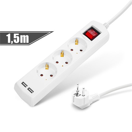 Delight 20221U Elosztó 3-as, 1,5 M, 2 X Usb-vel, Kapcsolós