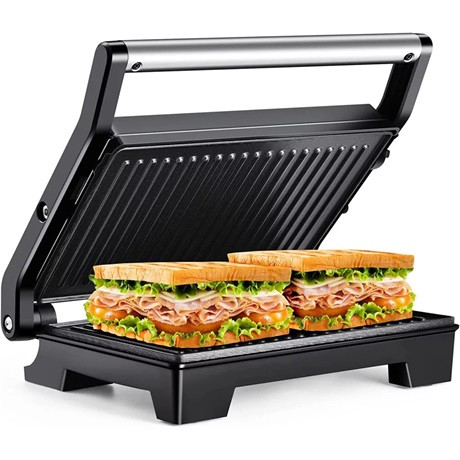 Hausmeister HM8811 panini sütő, 1000Watt, 180 -220°C, 23 x14.5cm sütőlap, szétnyitható, fekete -inox