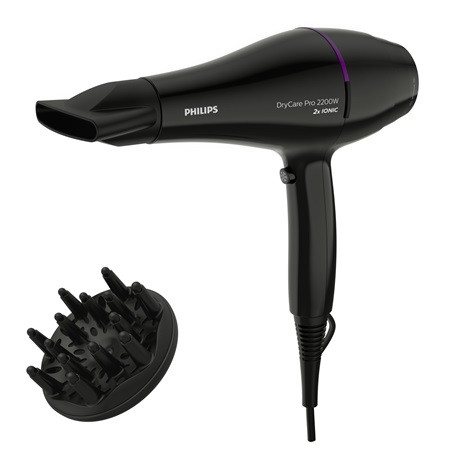 Philips BHD274/00 DryCare Pro hajszárító, 2200Watt, 3hőfok, 3 sebesség, hideg levegő gomb, ionos ápolás, diffúzor, akár 130km/h, fekete