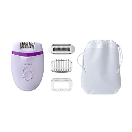 Philips BRE275/00 Satinelle Essential vezetékes kompakt epilátor, 4 tartozék, Opti-light, 2 sebesség, lila