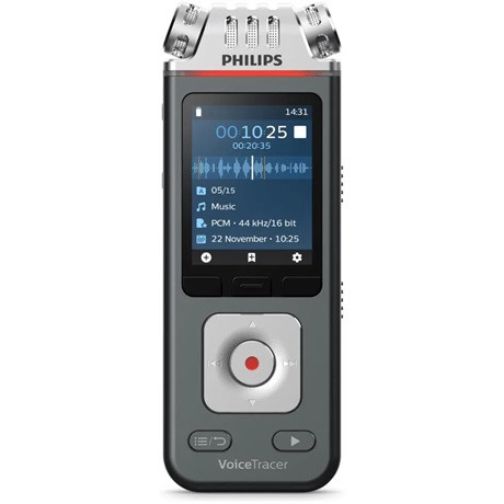 Philips DVT8115 diktafon, 8GB, bővíthető memória, 360° felvétel, 3 db mikrofon, Wi-Fi, mobil alkalmazás, akkumulátoros, Sembly, antracit