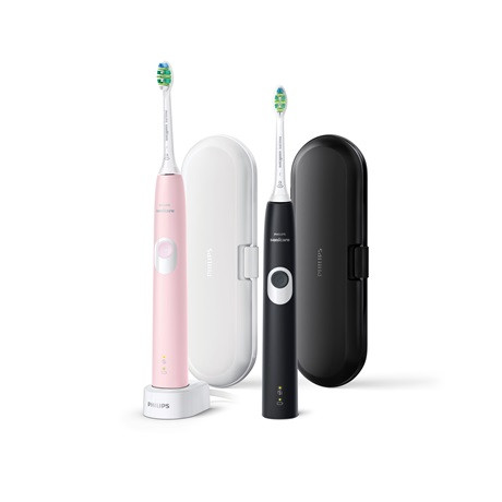 Philips HX6800/35 Sonicare ProtectiveClean 4300 elektromos fogkefe csomag, 2 intenzitás, 62000 rezgés/perc, BrushSync, fekete és pasztellrózsaszín