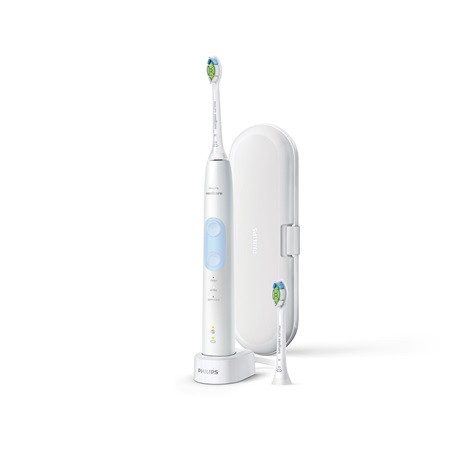 Philips HX6859/29 Sonicare ProtectiveClean 5100 elektromos fogkefe, 3 mód, 62000 rezgés/perc, BrushSync, utazó tok, fehér -világoskék (+1db Optimal White fej)