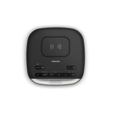Philips TAR7606/10 órás rádió, kettős ébresztés, Bluetooth, Qi és USB töltés, fekete