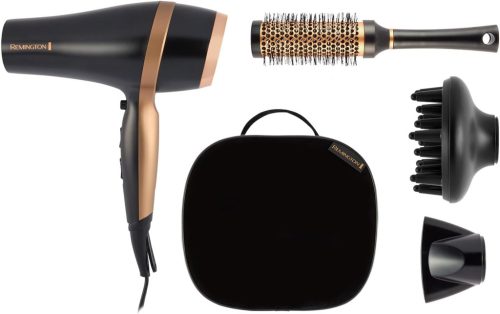 Remington D6960GP Salon Smooth hajszárító csomag, 2100Watt, akár 100km/h, 3hőfok, 2sebesség, hideg levegő, ionos, diffúzor, tárolótáska, fekete -arany