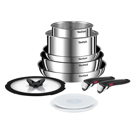 Tefal L897SA74 Ingenio Emotion edény és serpenyő készlet fedővel, 10 részes, levehető nyél, rozsdamentes acél, tapadásmentes titán bevonat