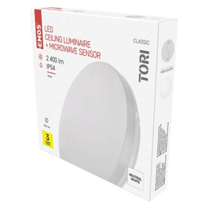 Emos ZM4329 TORI LED mennyezeti lámpa, mozgásérzékelő, 33x5cm, 24/145W, 2400lm, IP54, természetes fehér