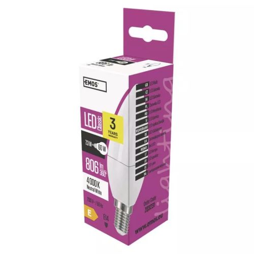 EMOS ZQ3231 LED gyertya izzó, Classic, E14, 7W/60W, 806 lm, természetes fehér