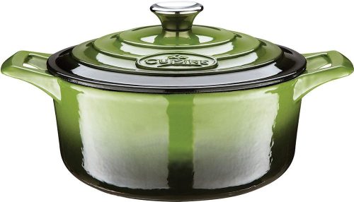 La Cuisine 2100 öntöttvas lábas 26cm 4,75 l+fedő, fehér belső mázas, zöld