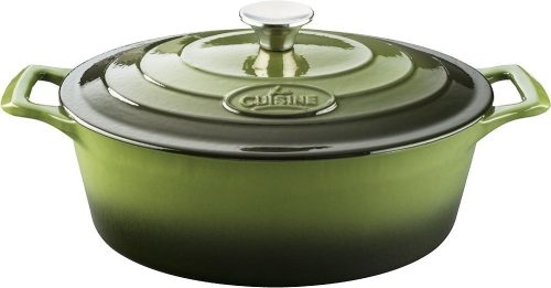La Cuisine 6100 Zöld öntöttvas ovál sütőtál 29cm 4,75l+fedő, fehér belső mázas