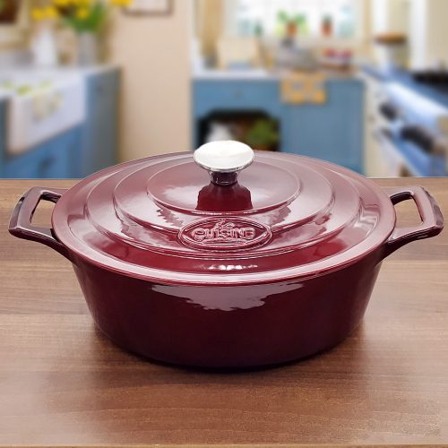 La Cuisine 6100 Cranberry öntöttvas ovál sütőtál 29cm 4,75l+fedő, fekete belső