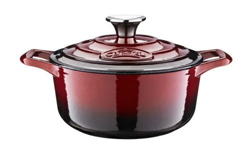 La Cuisine 2100 öntöttvas lábas 26cm 4,75 l+fedő, fehér belső mázas, piros