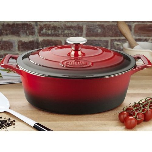 La Cuisine 6100 Piros öntöttvas ovál sütőtál 29cm 4,75l+fedő, fehér belső máz (bemutató darab)