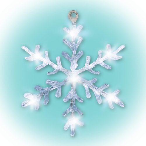 Somogyi KID 701 hókristály alakú ablakdísz, beltéri, elemes, 30 cm, 16 LED, hideg fehér