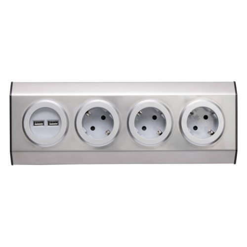 Somogyi KNV 03/USB 3 aljzat 2 USB 3680W rozsdamentes acél szerelhető elosztó