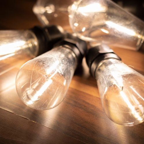 Somogyi LPL 10 PAPAYA filament LED-es fényfüzér, 4,5 m / 10 db melegfehér filament LED, víztiszta búra, sorolható, fekete gumivezeték, adapter, kül- és beltéri kivitel