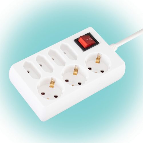 Somogyi NV 17/WH elosztó, 7 aljzat (4 euro + 3 földelt), 1,5méter, 3x1mm, 16A, kapcsolós, fehér