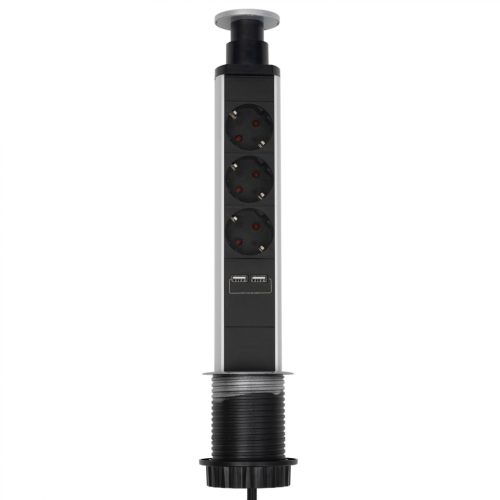 Somogyi NVE 3/USB bútorba építhető elosztó, 3 aljzat, 1,4méter, 2db USB, 16A