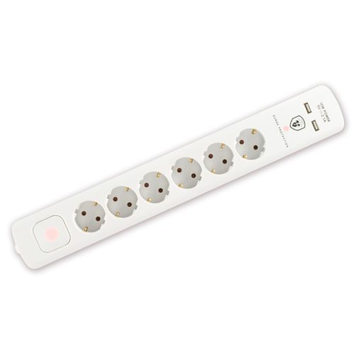 Somogyi NVT 06K USB/WH 6 aljzat 1,4 méter 3x1,5mm2 túlfeszültség kapcsolható USB-s elosztó